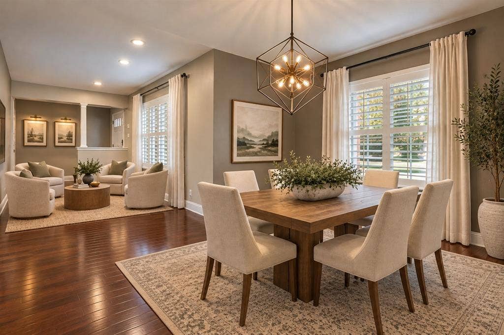 9935 Milltrail Drive, Dallas, TX 75238 Virtually staged dining looking into formal living
