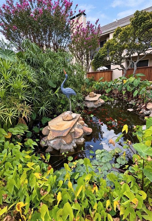 Beautiful Koi pond and green area for your enjoyment.