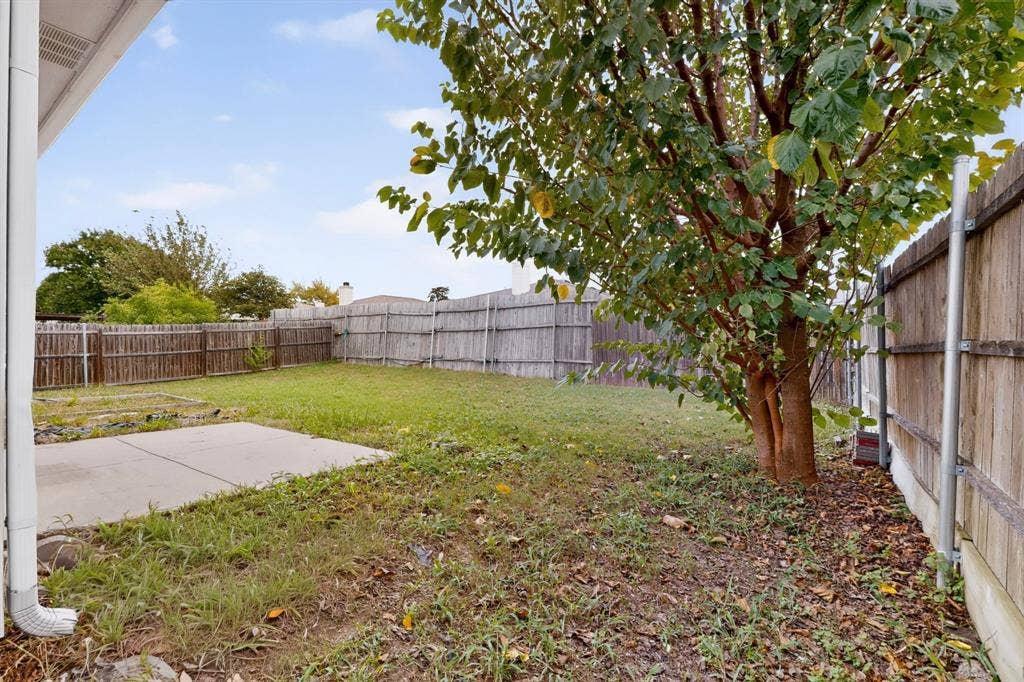 3107 Westview Drive, McKinney, TX 75070 Backyard featuring a concrete patio, wood privacy fencing, and a mature tree