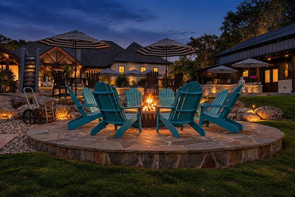 104 Oakbend Trail, Mabank, TX 75147 Gas-start flagstone fire pit provides an additional gathering area overlooking the beautifully landscaped grounds.