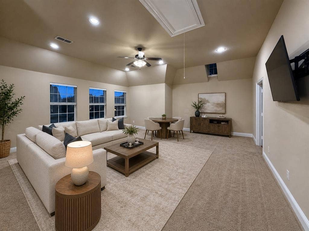 13812 Nash Lane, Frisco, TX 75035 Carpeted room with recessed lighting and a ceiling fan
