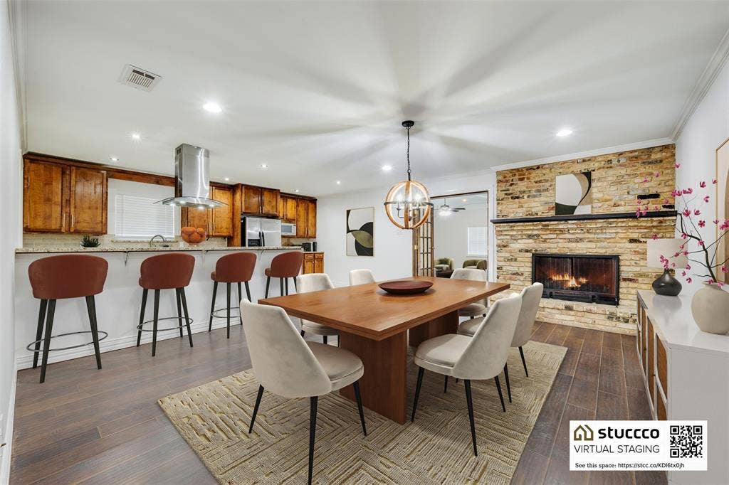9151 Bretshire Drive, Dallas, TX 75228 This dining area is great for entertaining w/fireplace