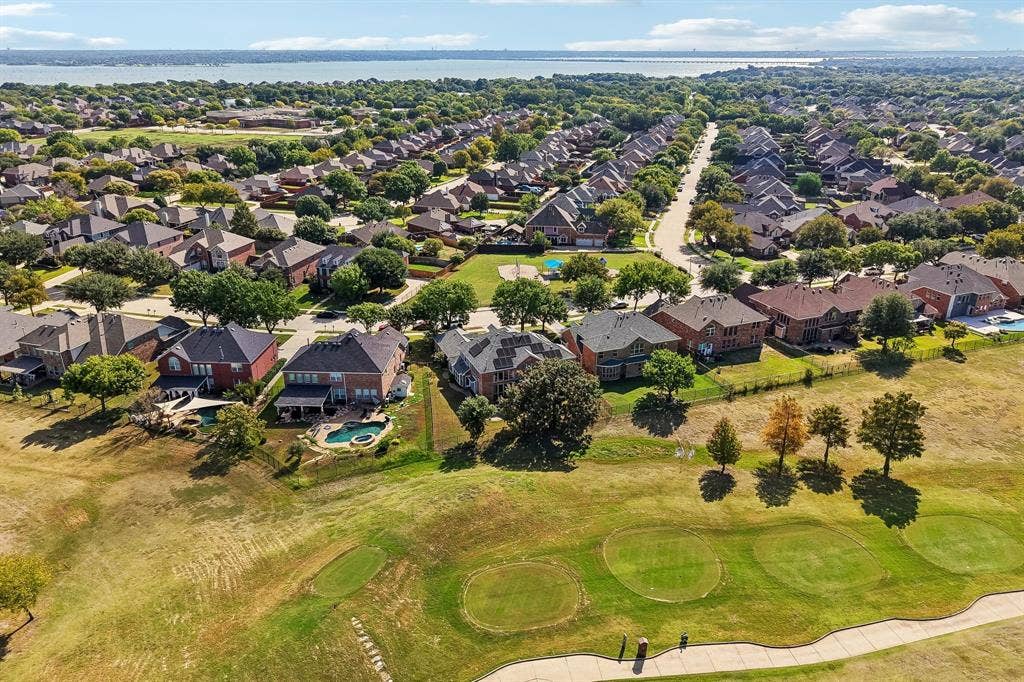 10005 Fairway Vista Drive, Rowlett, TX 75089 Aerial View of back of home with golf course