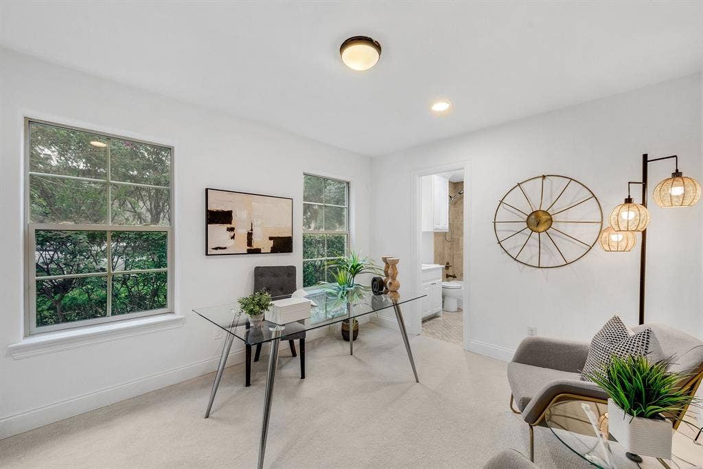 4140 Emerson Avenue, #1, University Park, TX 75205 first floor bedroom staged as office has ensuite and large closet