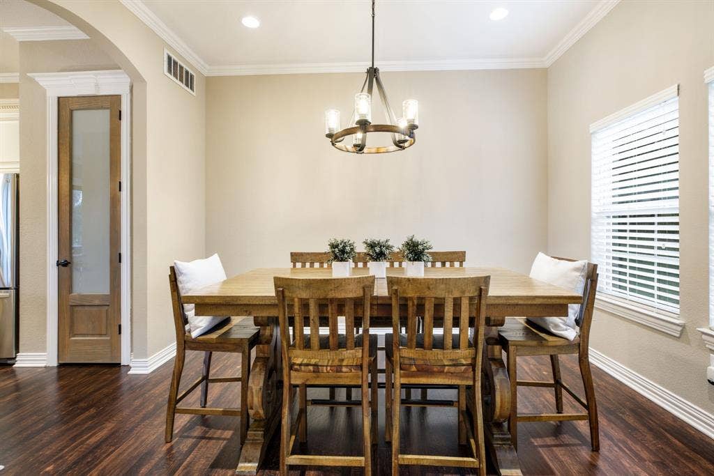 Entertaining a crowd is comfortable with multiple dining spaces.