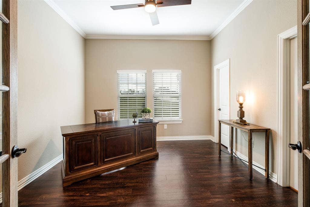 First level office with french door, a generous closet and ensuite bathroom.  This room can also serve as a downstairs bedroom.