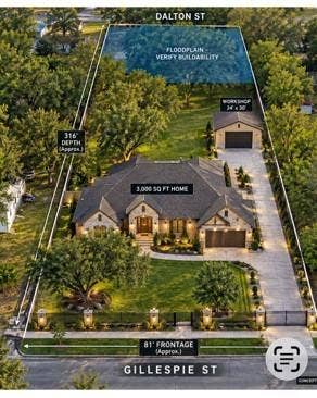 2712 Gillespie Street, Greenville, TX 75401 AI Concept Only • Home Not Included • © 2026 Regal RealtorsExpansive lot featuring 81 feet of street frontage, a 3,000-square-foot residence, a detached 24x30-foot workshop, and a paved driveway