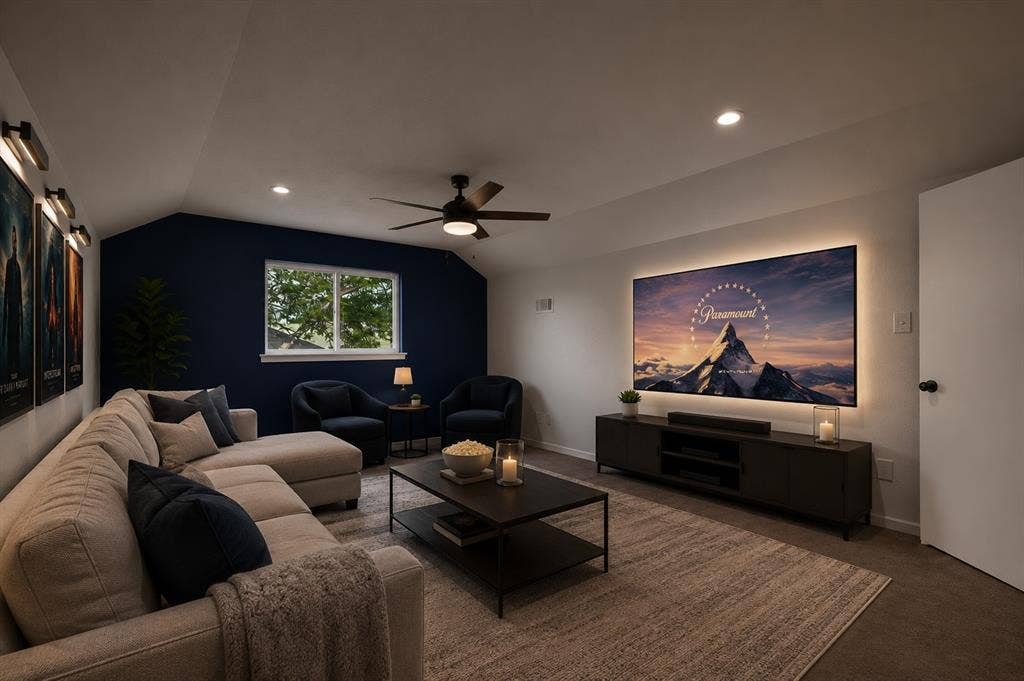 Virtually Staged! Would make a great movie room!