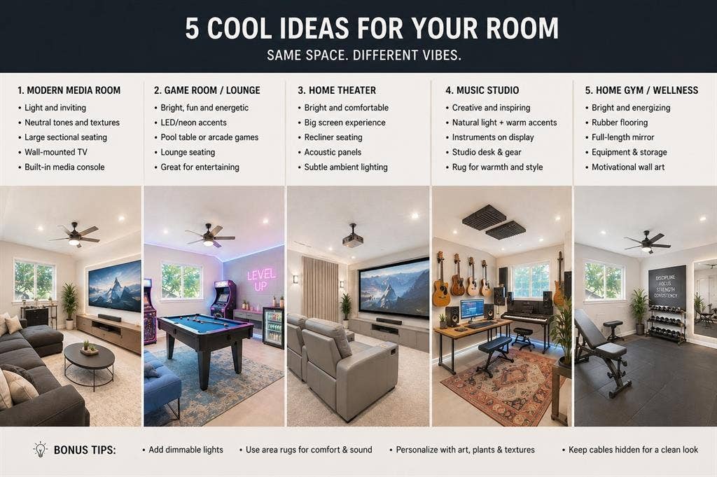 Here are a Few Ideas on how to use the super cool bonus room upstairs!