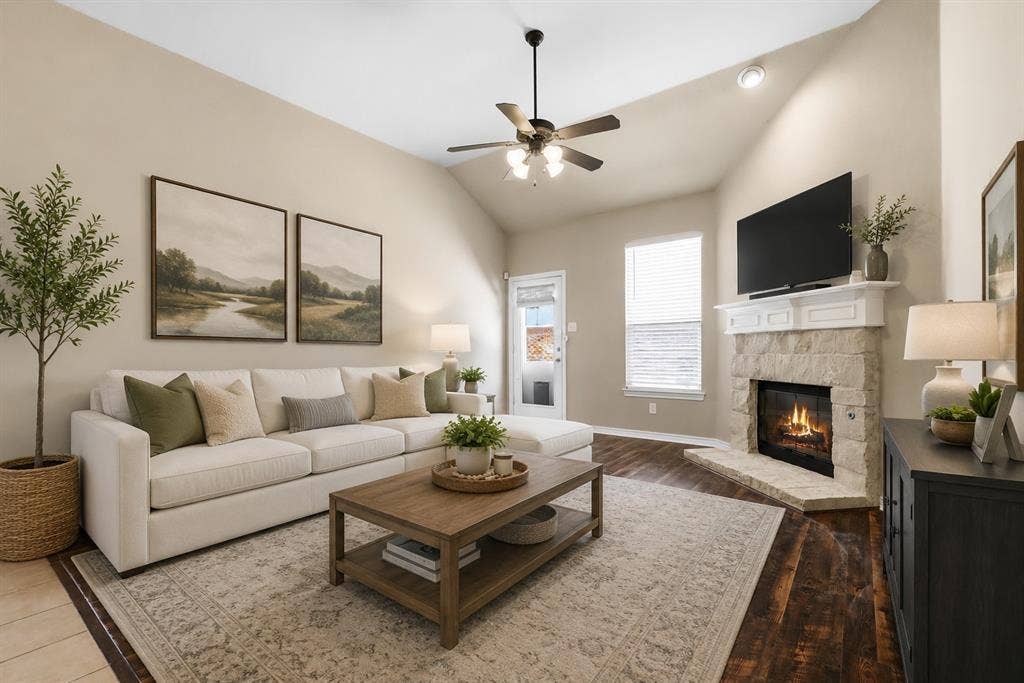 Spacious living room virtually staged
