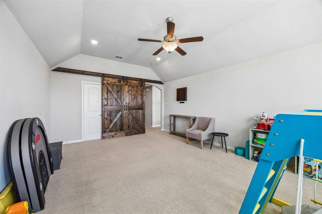 2816 Driftwood Creek Trail, Celina, TX 75078 Large gameroom upstairs with a custom barn door