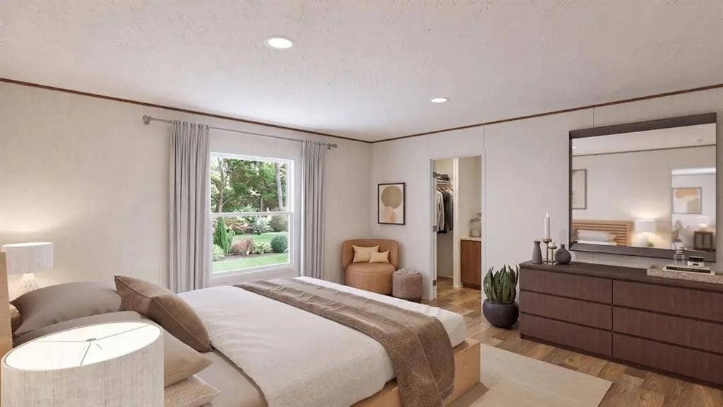 222 W Acres Road, Gun Barrel City, TX 75156 Interior room featuring wood-finish flooring, recessed lighting, and a window with exterior landscape exposure