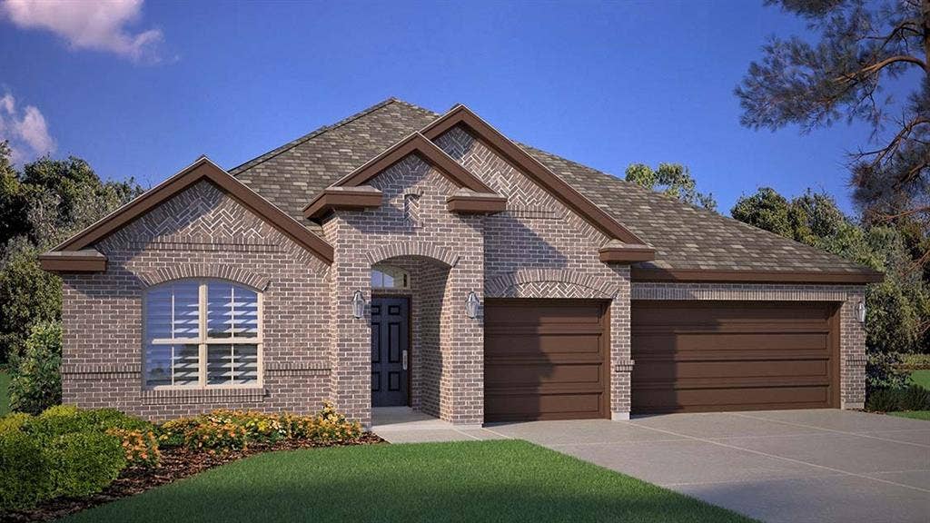 Front Elevation - D.R. Horton's Brockfloor plan Elevation B - All Home and community information, including pricing, included features, terms, availability and amenities, are subject to change at any time without notice or obligation. All Drawings, pictures, photographs, video, square footages, floor plans, elevations, features, colors and sizes are approximate for illustration purposes only and will vary from the homes as built.