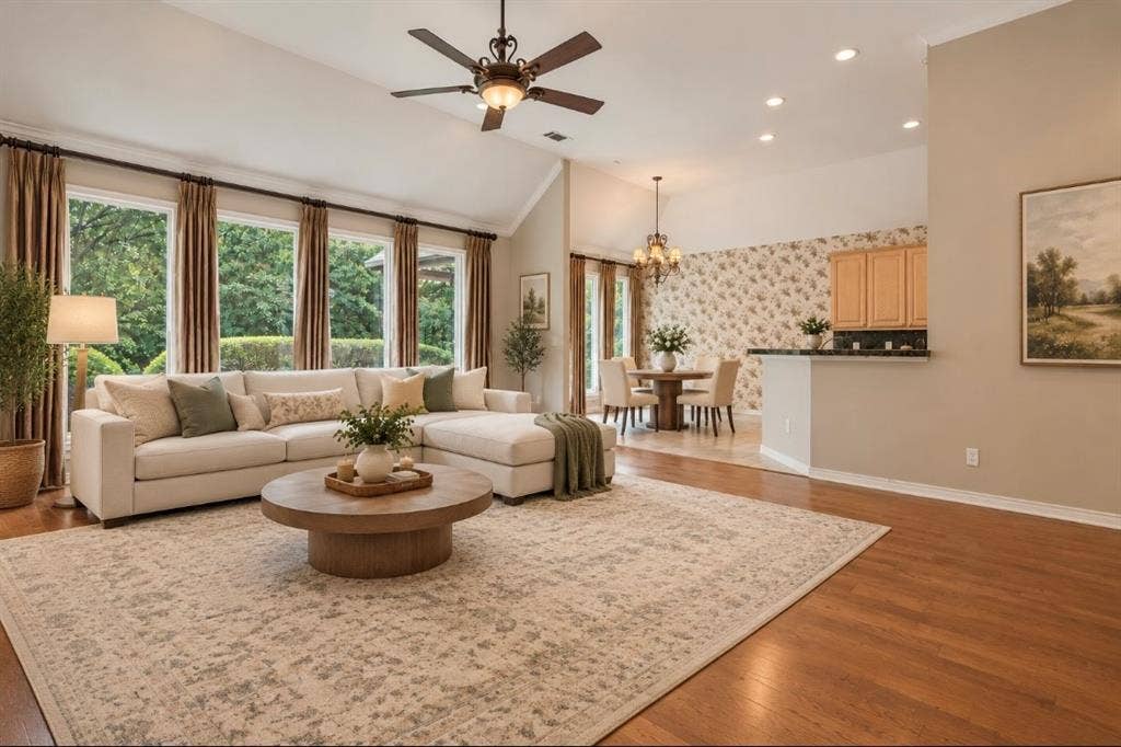 Virtually staged living rm including breakfast area