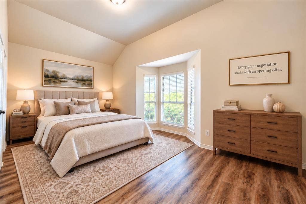 1736 Blue Stream Drive, DeSoto, TX 75115 Vaulted ceilings, bay window, and wood-look LVP flooring
