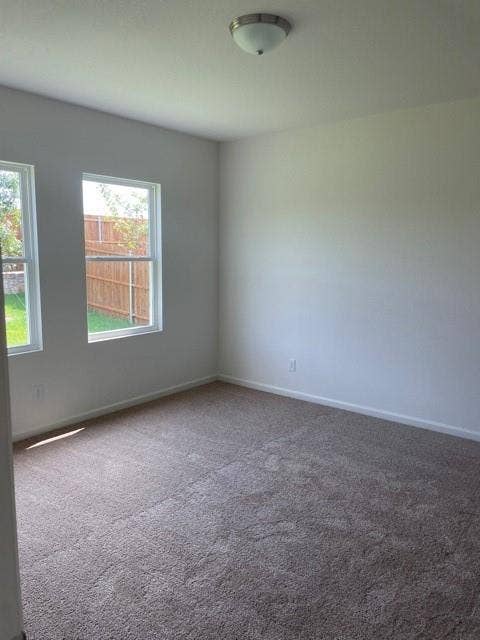Interior room featuring neutral-toned carpeting, two dual-pane windows with white trim, and a flush-mount ceiling light fixture
