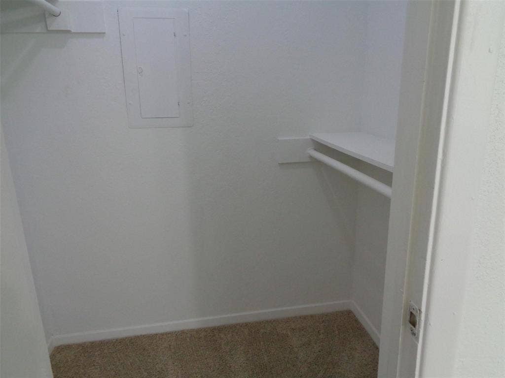 909 Turtle Cove, #141, Irving, TX 75060 Walk-in closet featuring neutral carpeting and built-in shelving with dual hanging rods