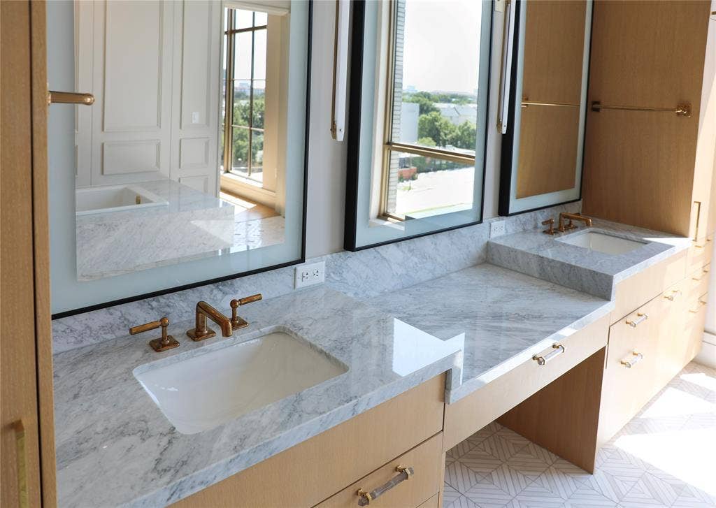 4205 Buena Vista Street, #502, Dallas, TX 75205 Full bath with double vanity backlit mirrors