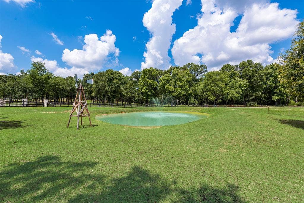 Pond with beautiful lighted fountain