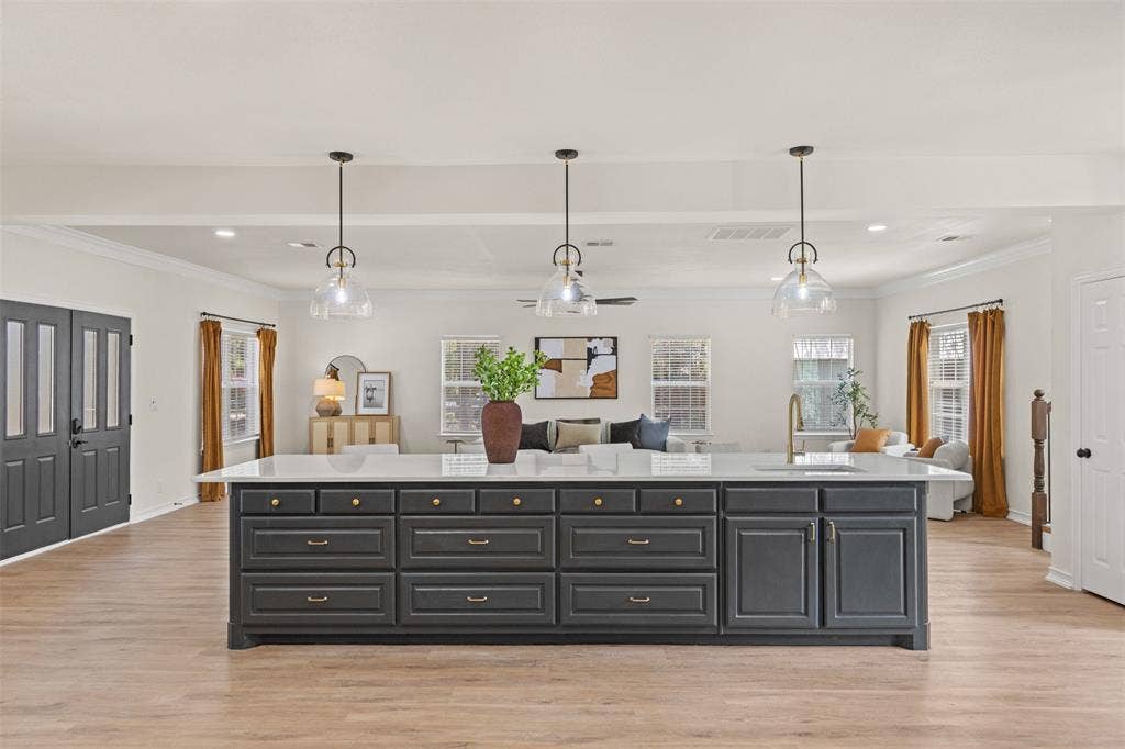 5860 Newt Patterson Road, Mansfield, TX 76063 Kitchen with two sinks and room for sub zero fridge