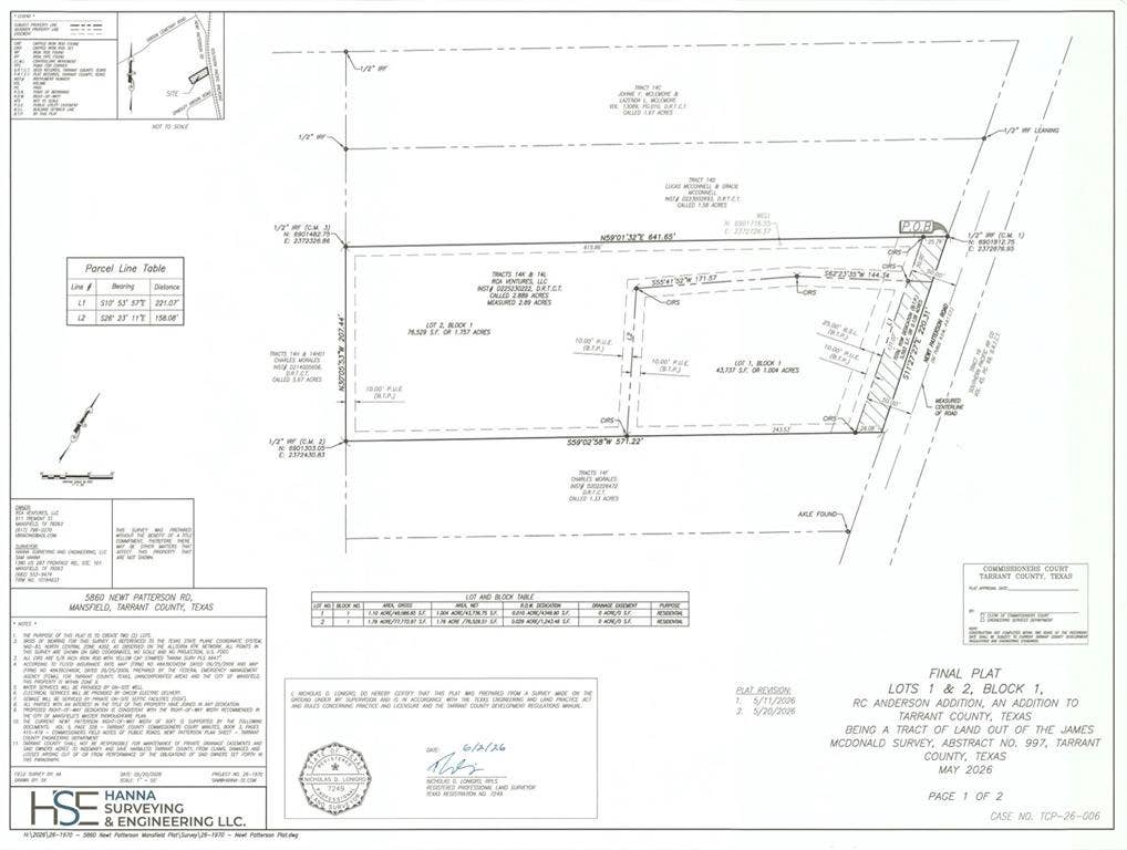 5860 Newt Patterson Road, Mansfield, TX 76063 2 Lots included