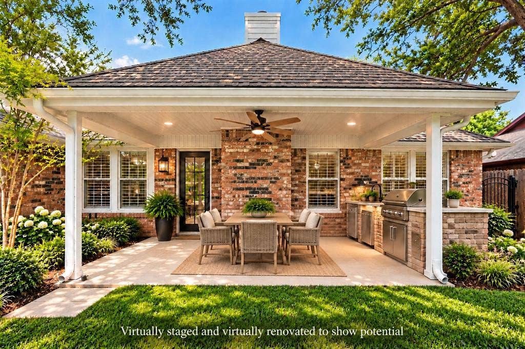 Virtually renovated and virtually staged to show potential. Outdoor kitchen has been virtually added to show potential.