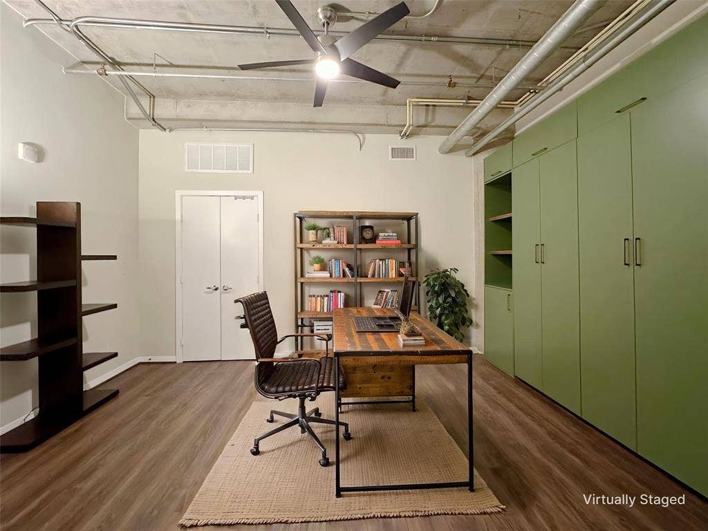1001 Belleview Street, #307, Dallas, TX 75215 Bedroom doubles as a great office and has a builtin Queen size Murphy bed