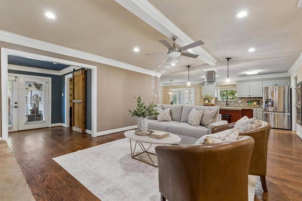 Spacious Living Room with Fireplace