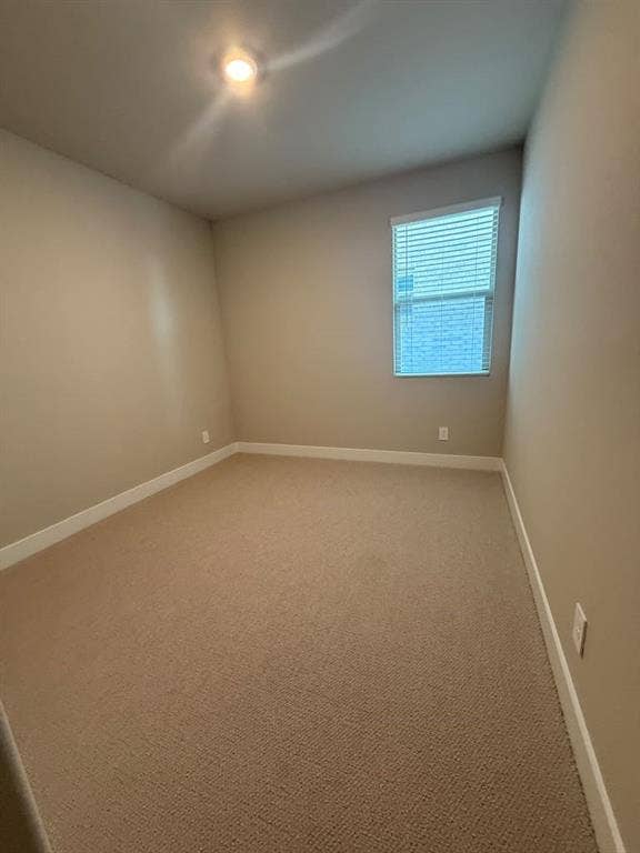 1313 Winters Way, Princeton, TX 75071 Neutral-toned interior space featuring wall-to-wall carpeting, a single window with horizontal blinds, and a flush-mount ceiling light fixture