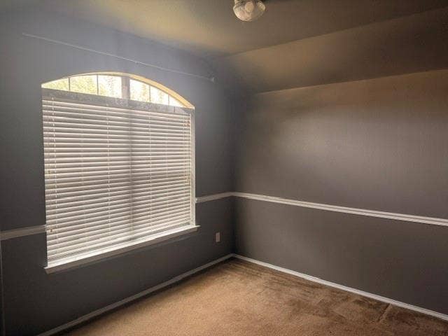 705 Bamboo Drive, Anna, TX 75409 Room interior featuring an arched window, decorative chair rail molding, neutral wall paint, and carpeted flooring