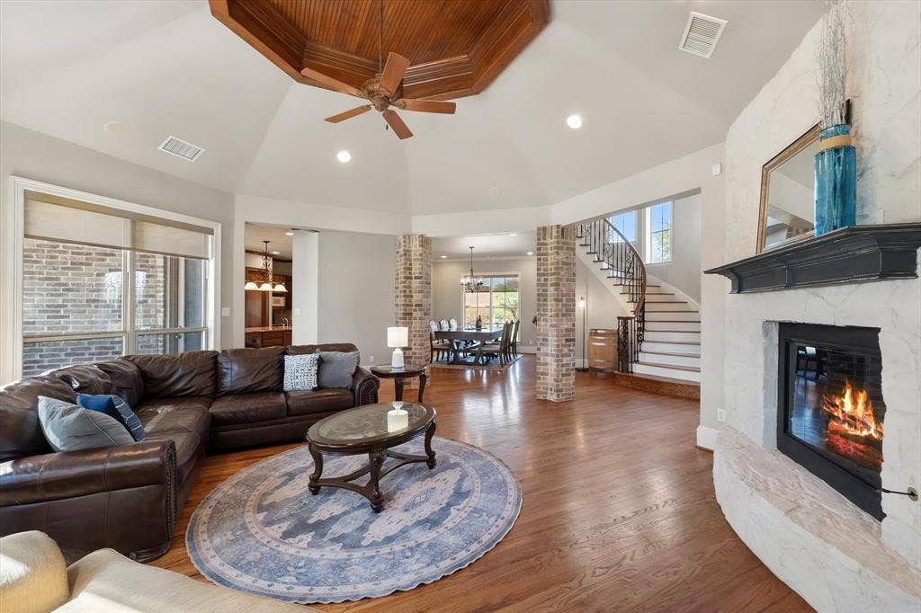 1016 Lighthouse Court, Grand Prairie, TX 75104 Stone fireplace and ceiling detail make this a special space
