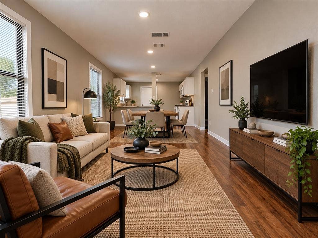 5140 Dimple Jackson Street, Dallas, TX 75210 Living Room (Virtually Staged)Inviting living area showcasing a modern furniture layout and comfortable seating.