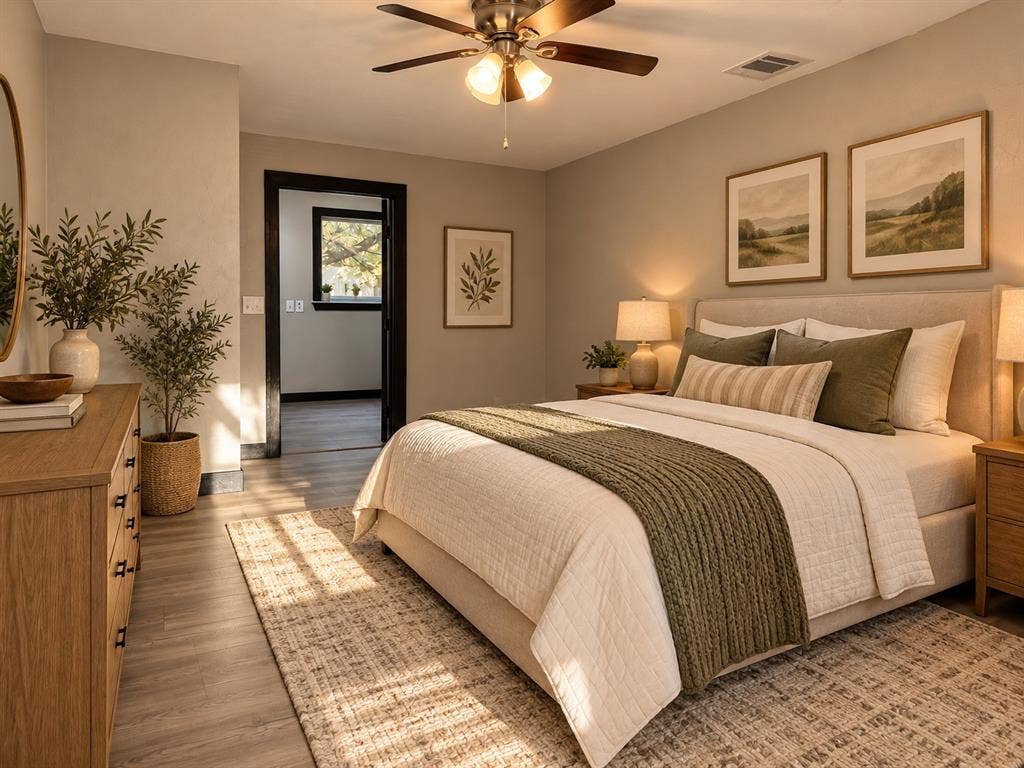 1817 N Alexander Street, Sherman, TX 75092 Virtually staged to highlight a comfortable bedroom arrangement and furniture possibilities.