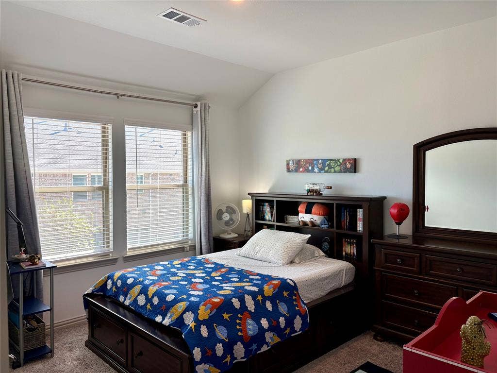 9096 Phoebe Road, Frisco, TX 75035 Vaulted ceilings and dual windows with blinds