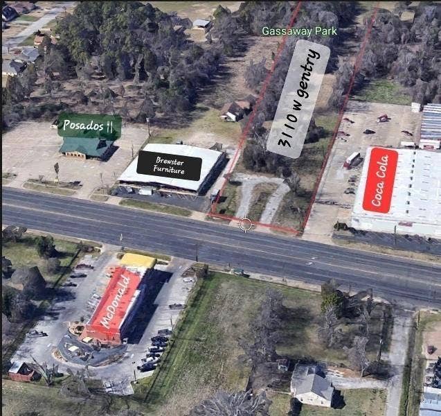 3110 W Gentry Parkway, Tyler, TX 75702 Aerial Property Survey. Identifying the boundaries and site location of the property