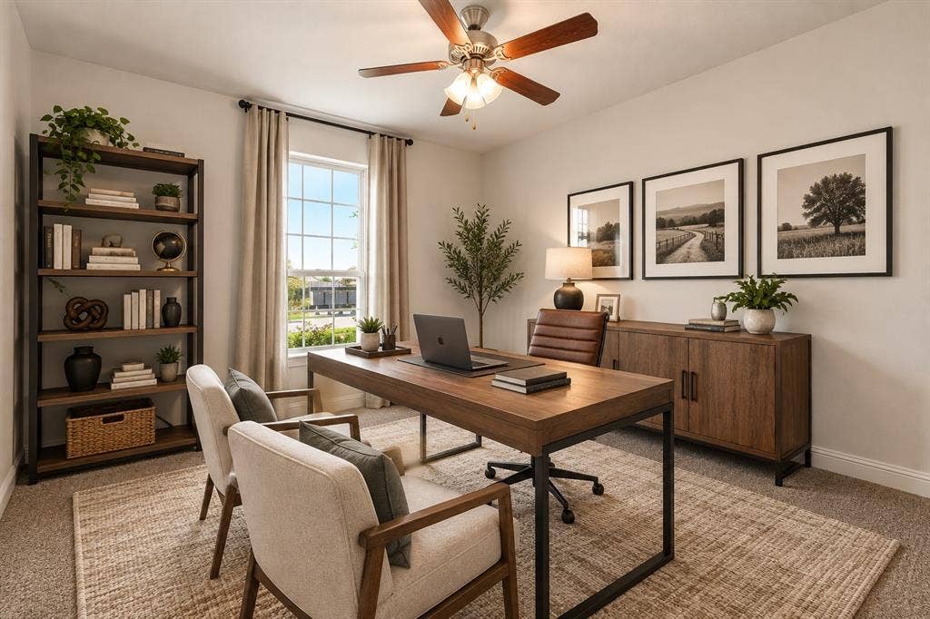 284 Goliad Trail, Forney, TX 75126 Multi-pane window, neutral wall palette, and ceiling-mounted light fixture with a fan