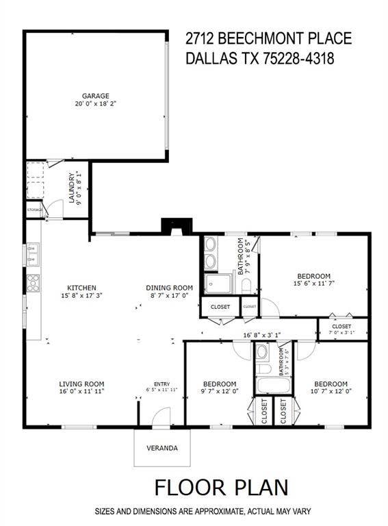32. Explore the home's thoughtfully arranged single-story floor plan, featuring three bedrooms, two full bathrooms, and an open living, dining, and kitchen area designed for comfortable everyday living and entertaining. The spacious kitchen flows into the dining and living areas, while the bedroom layout provides flexibility for guests, a home office, or other needs. An attached two-car garage and conveniently located laundry room complete the layout. Room measurements are approximate; buyers should verify all dimensions.