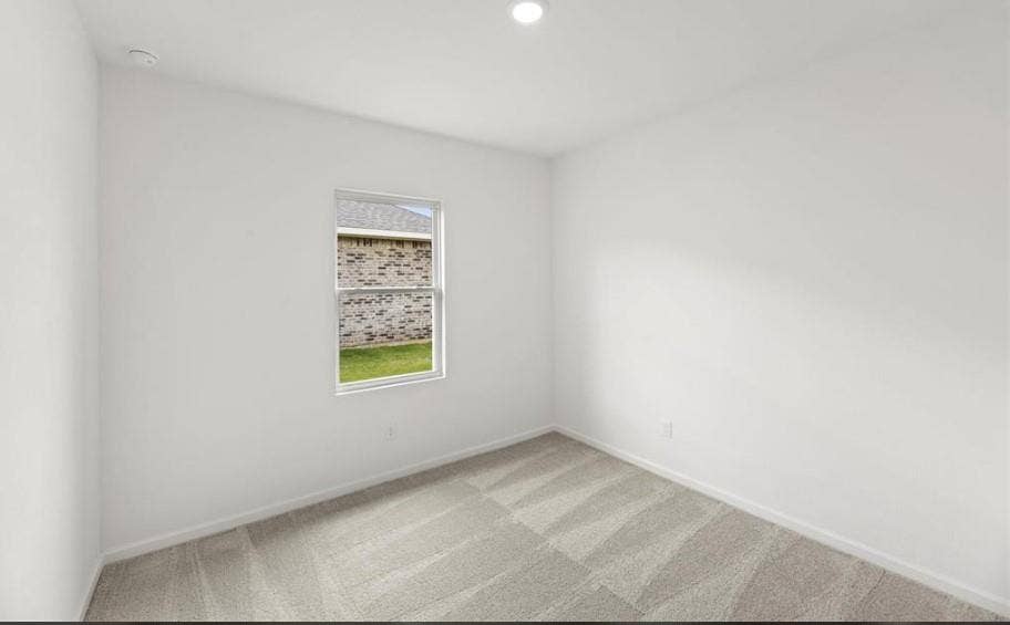Neutral interior space featuring high-pile carpeted flooring, white walls, and a single-pane window