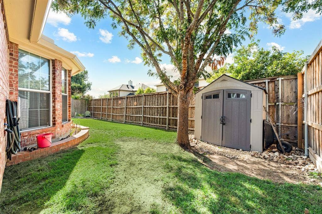Storage shed in backyard