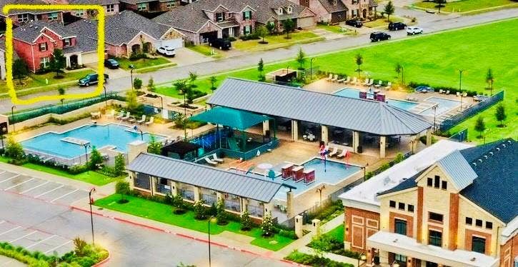 1612 Village Creek Drive, Forney, TX 75126 Aerial view of residential area with a pool