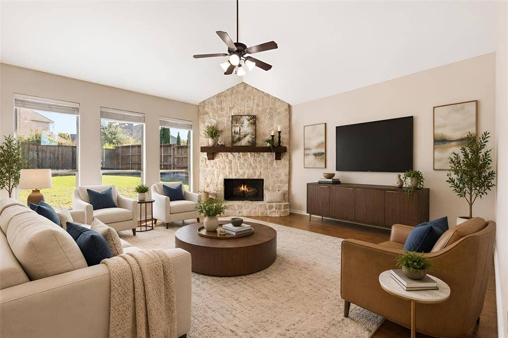 7710 Keith Lane, Sachse, TX 75048 Virtually staged living room