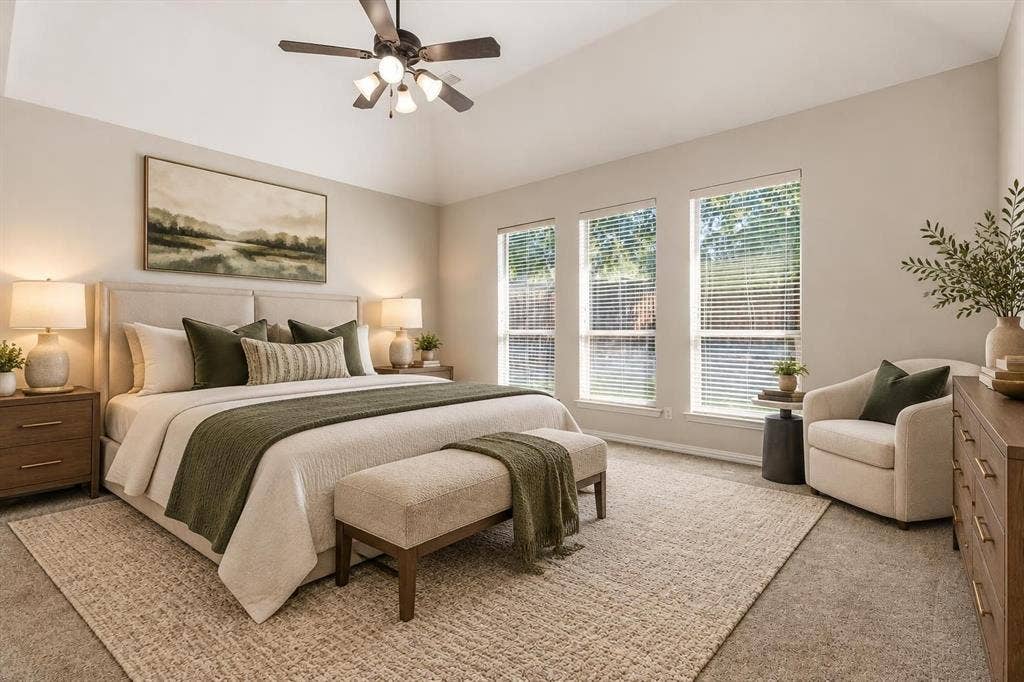 7710 Keith Lane, Sachse, TX 75048 Virtually staged. So many possibilities for this spacious primary bedroom.