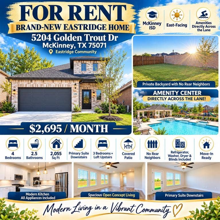 Real Estate Listing. Displaying property features, pricing, and location details for a rental property