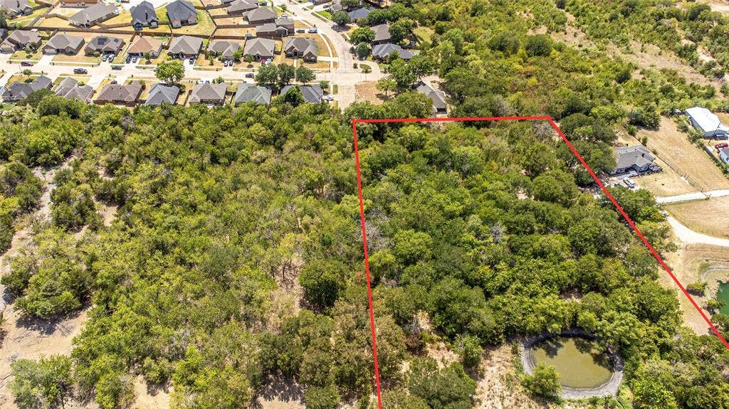 Expansive parcel featuring dense mature tree cover, natural vegetation, and a private pond