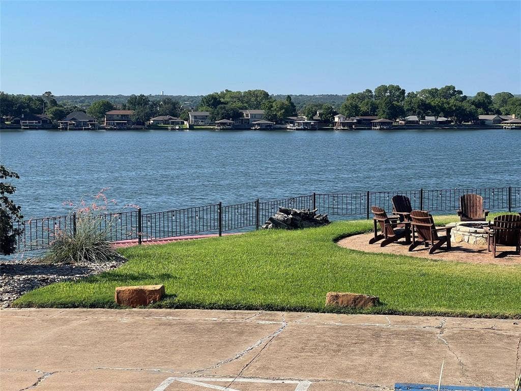 Property view of water featuring an outdoor fire pit
