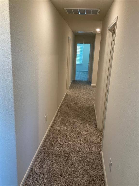 325 Stone Court, Princeton, TX 75407 Hallway featuring neutral wall paint, textured carpeting, and recessed ceiling lighting