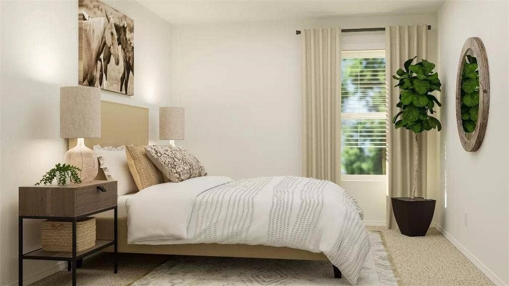 116 Radish Road, Princeton, TX 75407 Neutral-toned interior space featuring wall-to-wall carpeting and a single window with horizontal blinds