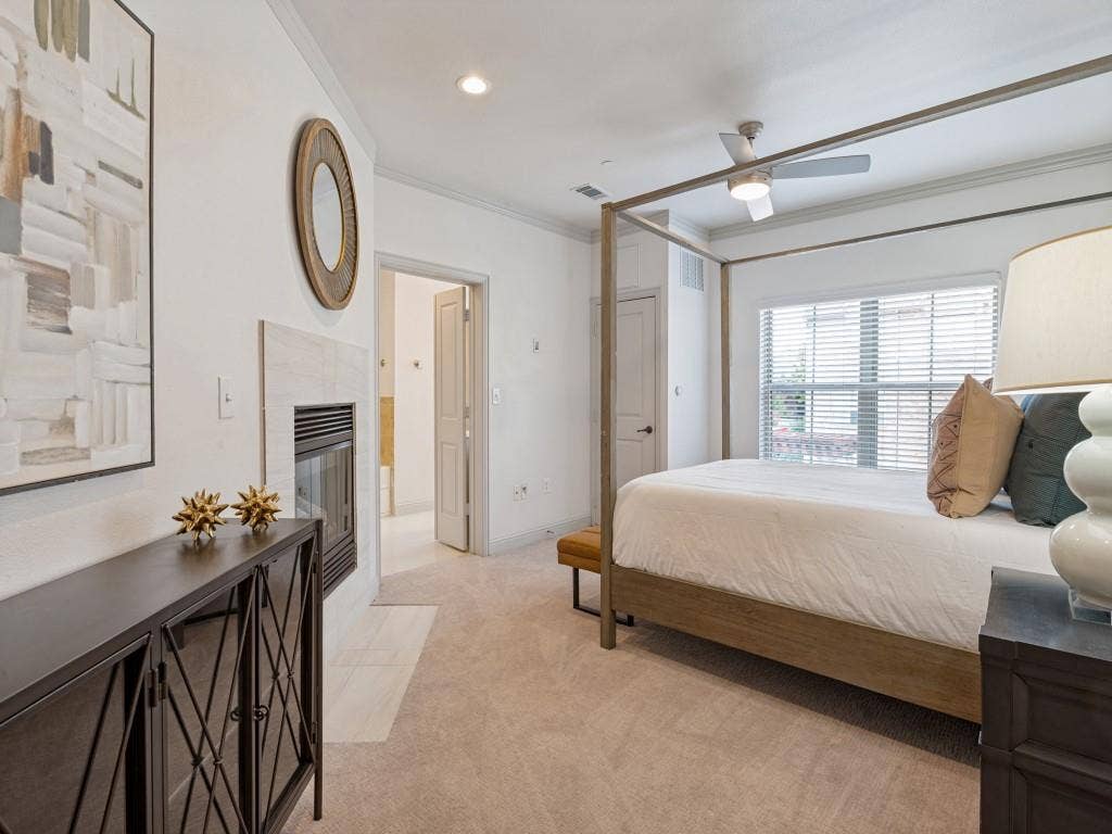 4201 Lomo Alto Drive, #4749, Highland Park, TX 75219 Primary Bedroom with fireplace.