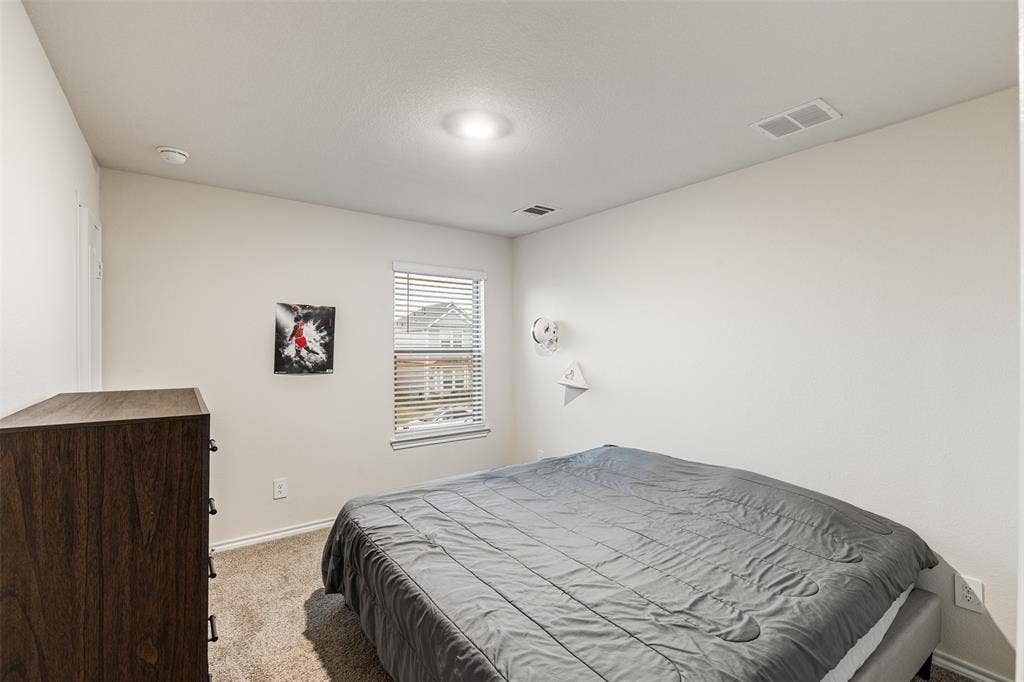 Neutral interior space featuring high-pile carpeting, neutral wall color, and a single-pane window