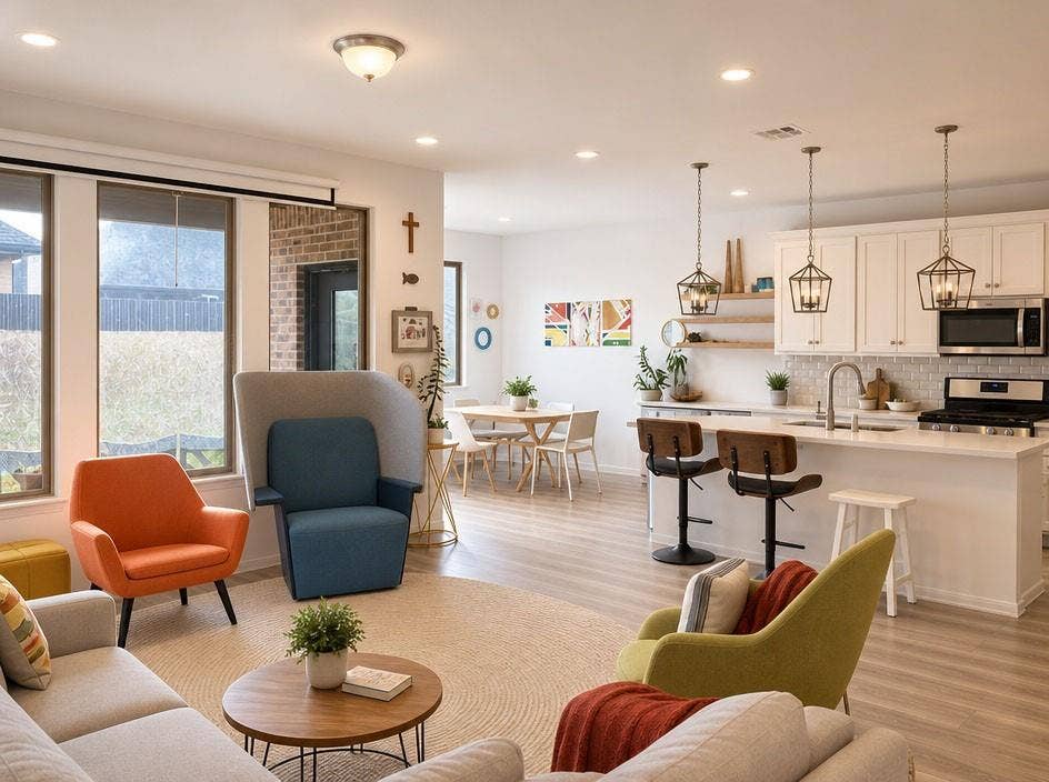 1816 Purtis Creek Drive, Forney, TX 75126 Open-concept kitchen featuring white shaker-style cabinetry, subway tile backsplash, recessed lighting, wood-finish flooring, and a kitchen island with pendant fixtures